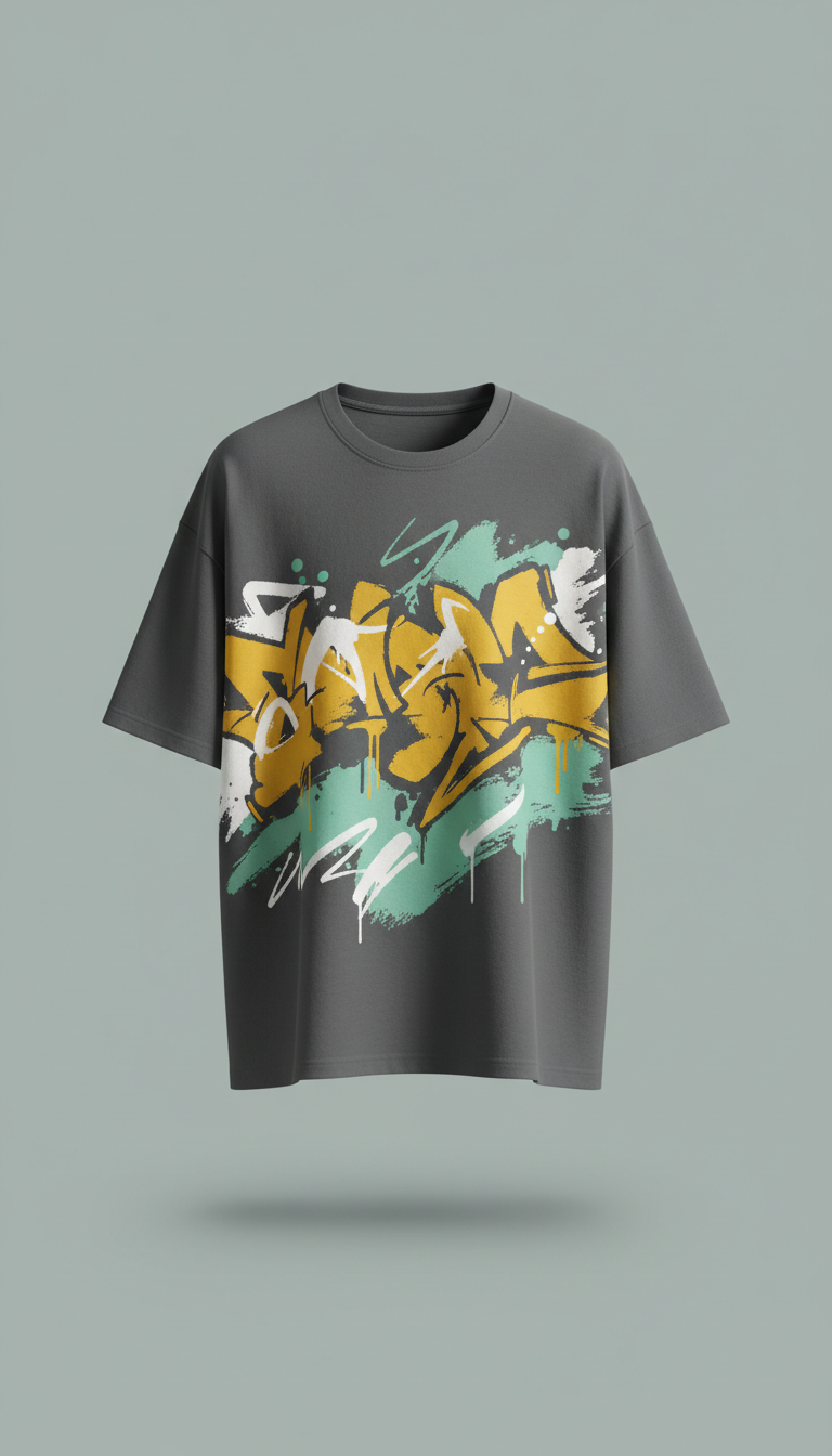 Oversized Graphic Tee With Graffiti Print
